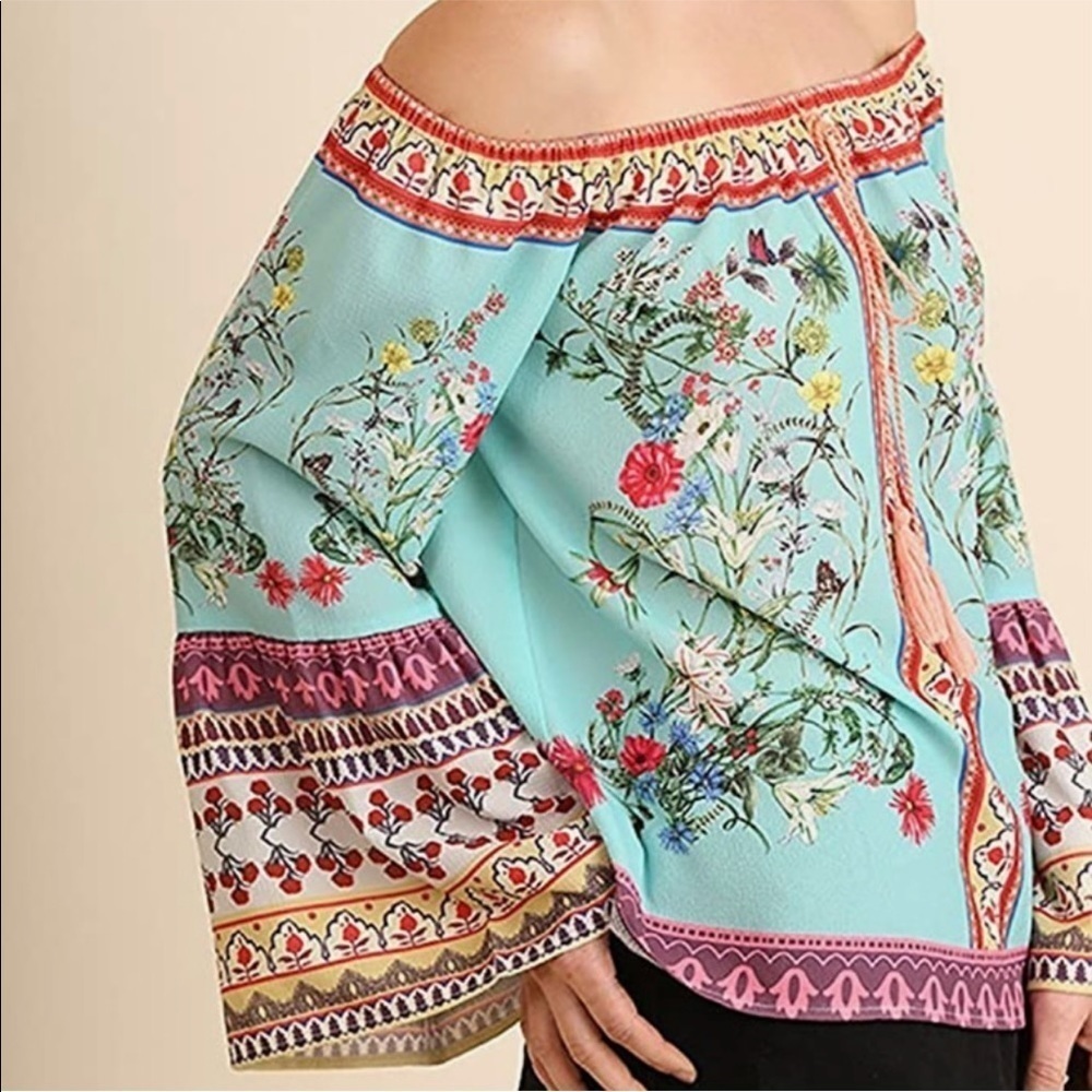 Umgee Off The Shoulder Blue Top - Picture 3 of 9